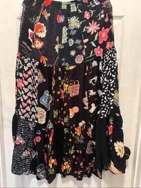 Black Floral Patchwork Tiered Maxi Skirt Whimsigoth